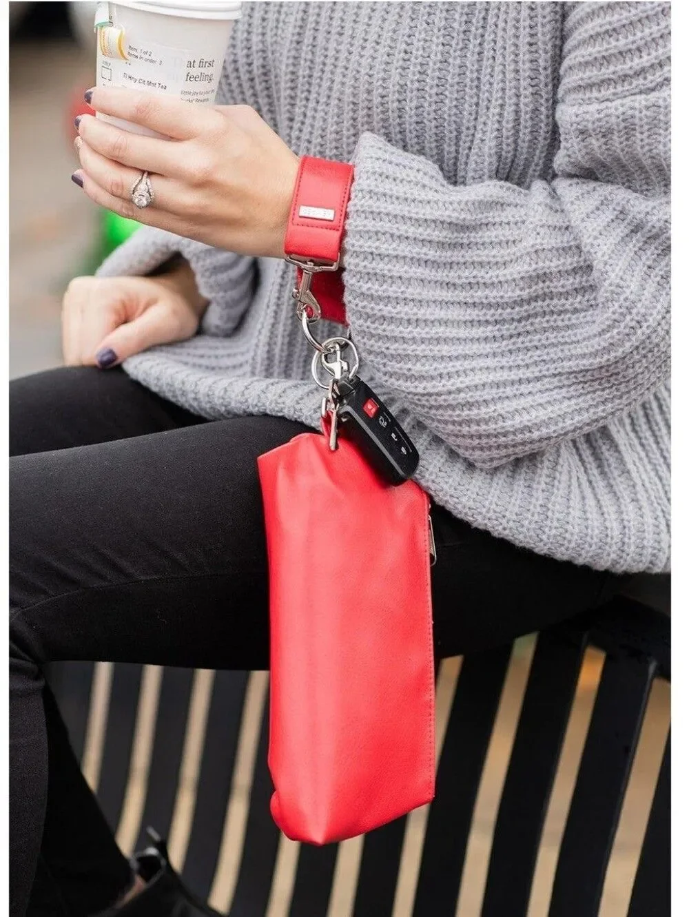 KEYPER Luxe Red Vegan Leather 2- Piece Wristlet Set with Gold Hardware